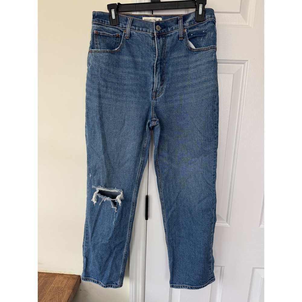 Abercrombie & Fitch Ultra High Rise‎ Ankle Straight Jeans Distressed Blue 30